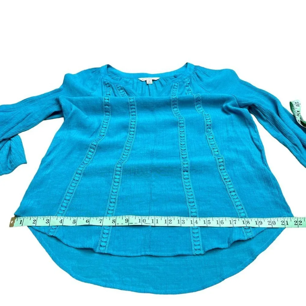 Counterparts Blue Knit Lace Trim Blouse 3/4 Sleeve Elastic Cuff Size M - Picture 5 of 12